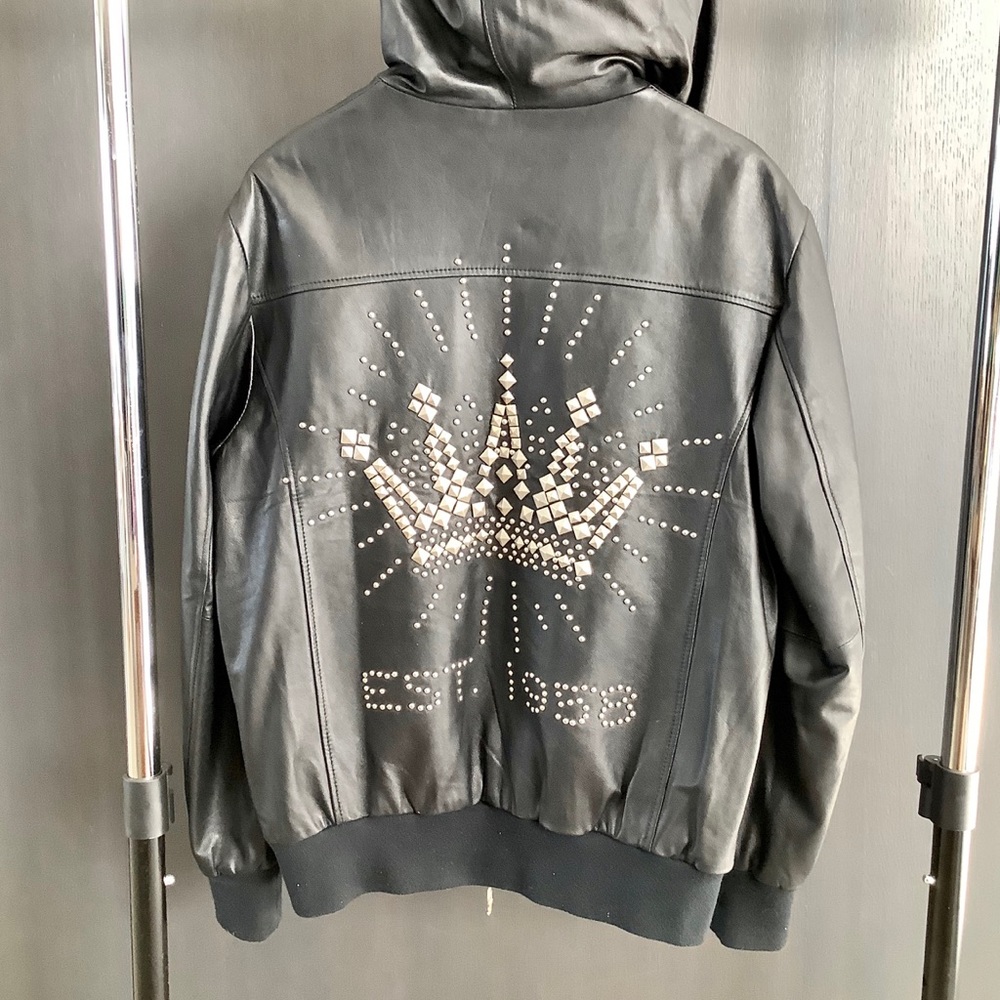 Rare Christian Audigier Studded Leather Hoodie